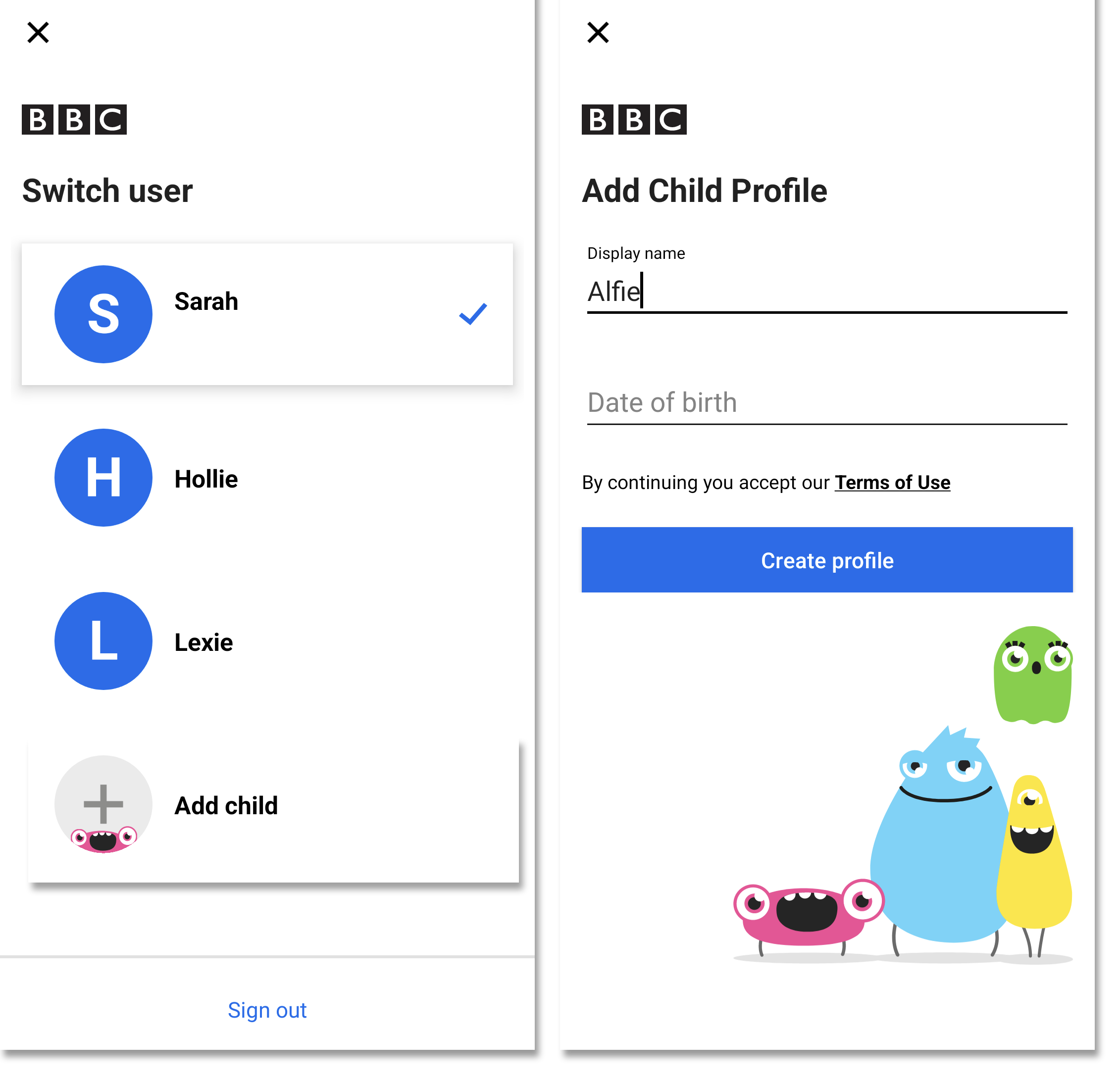 Screenshot showing the 'Add Child' option on the app