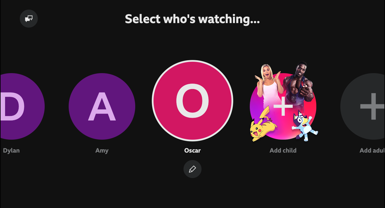Image showing the 'Select who's watching' screen on the BBC iPlayer TV app