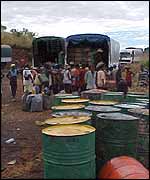 Oil drums waiting to be loaded