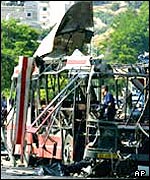 The force of the explosion lifted the roof off the bus