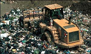 Digger on landfill site