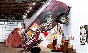 Upturned truck