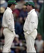 David Boon (right) with Justin Langer