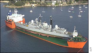 HMS Nottingham was safely moved into place