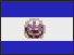 Flag bright blue horizontal stripes top and bottom, white in the middle with crest