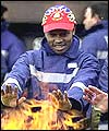 Strikers keeping warm 