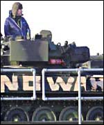 Protester in tank