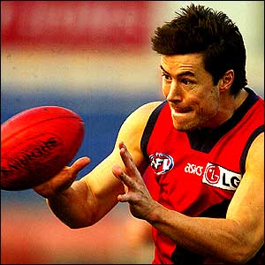 Andrew Leoncelli of the Melbourne Demons catches the ball during a training session at the at Optus Oval