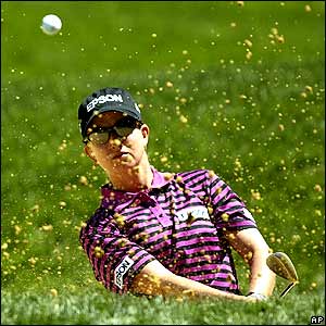 Australian Karrie Webb chips from a bunker on the 10th hole in the first round of the U.S. Women's Open in North Plains, Oregon