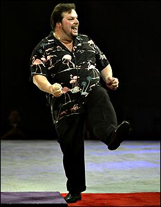 Peter Manley celebrates his victory in the Las Vegas Desert Classic II Darts competition
