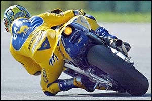 Max Biaggi takes a corner in qualifying for the Brazilian MotoGP 
