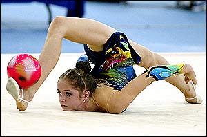 Valdez performing a rhythmic gymnastic routine at the Pan American Games