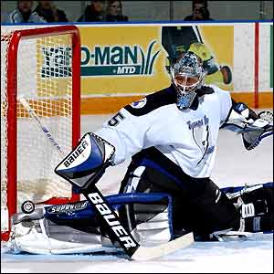 Tampa Bay Lightning's Nikolai Khabibulin makes a save