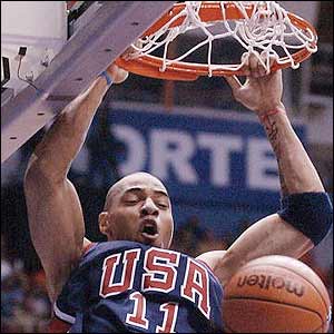 Kenyon Martin of the US dunks the ball to score two points in his team's game against Venezuela during the FIBA men's basketball Olympic qualifier which the US won 98-69