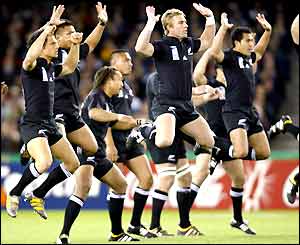 The All Blacks perform their traditional Haka ahead of their opening World Cup match against Italy,