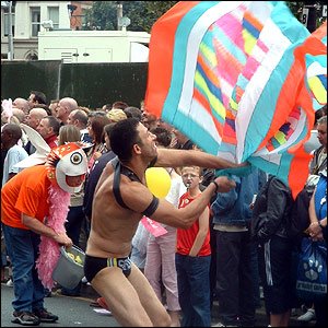 Man whirling a flag
