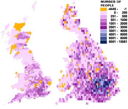 % Change in numbers of people born outside British Isles