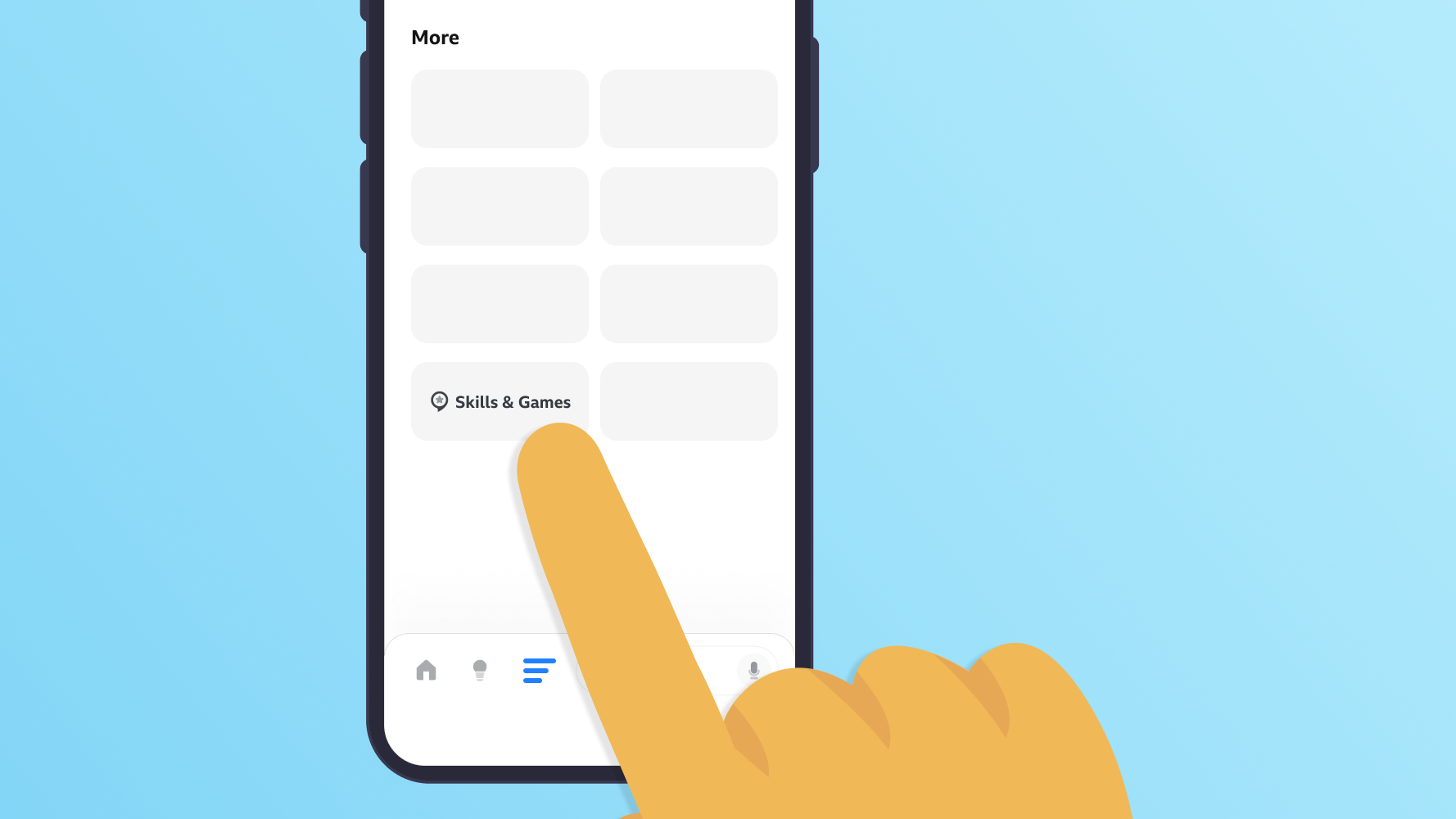 A user tapping Skills and Games in the Amazon Alexa app.