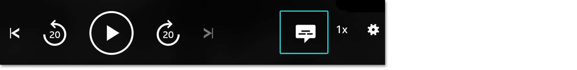 Image of the play controls on the browser with the speech bubble icon highlighted