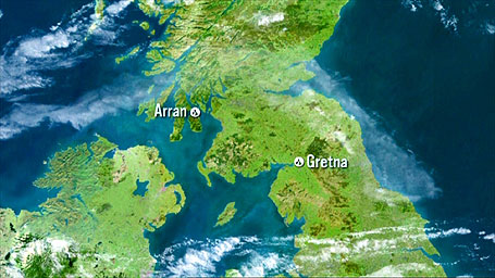 Map showing Arran to Gretna