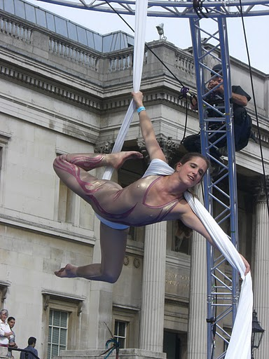 Performers from Cirque Nova at the Liberty Festival in Trafalgar Square in London in September 2010.