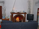 living room with fire place