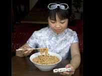 Woman having dinner