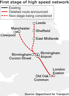 Map of proposed high speed rail lines