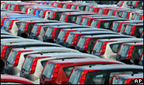 Brand new Nissan vehicles are parked up awaiting loading onto ferries to be distributed worldwide from Tyne Dock, South Shields, Friday Jan 9 2009