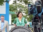 Ken Runde and Sarah Mack take a breather during filming.