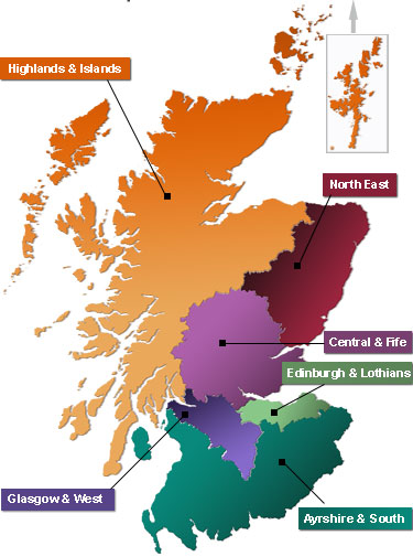 Scotland map showing Primetime boundaries