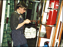 Crew in galley
