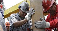 President Rafael Correa inaugerates an oil drilling rig