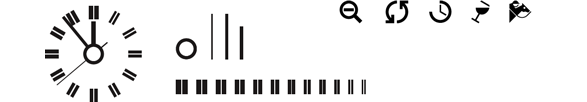 A clockface, lines in a similar style, and icons