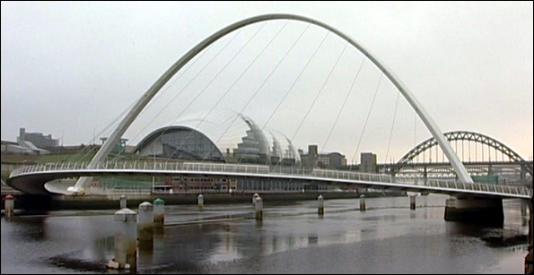 Gateshead Millennium Bridge with safety bollards