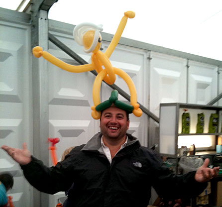 Wynne Evans wearing his balloon hat