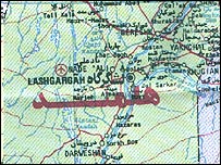 نقشه ولايت هلمند در جنوب افغانستان
