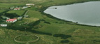Bluff Cove from the air, Falkland Islands, scene of fierce fighting during the war