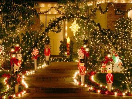 House covered in fairy lights