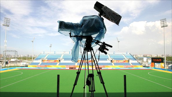 TV camera at the hockey venue in Beijing