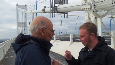 Adam and Prof. Daivid Blockley on the Old Severn Bridge
