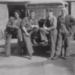 left to right, Harry Haynes, Reg Hill (my Grandfather), Graham Taylor and Cecil Taylor. Working at Taylor's where my Grandfather was a lorry driver. 1940. left to right, Harry Haynes, Reg Hill (my Grandfather), Graham Taylor and Cecil Taylor. Working at Taylor's where my Grandfather was a lorry driver. 1940.