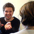 Charlie's chat-up strategy begins well ...