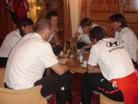 The Czech football team in the hotel bar