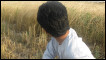 A boy with his face turned away from the camera