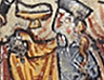 Illustration from a manuscript (1250-1275) of the Grail feast accompanying Wolfram von Eschenbach's 'Parzival' 