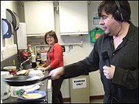 Nick Pandolfi tosses his first pancake