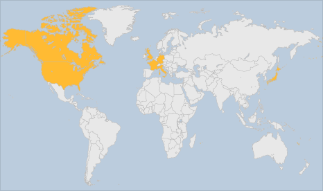 Map of the world showing G7 nations