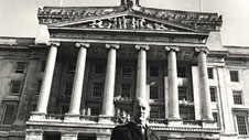 W.D. Flackes outside Stormont, 1977