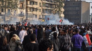 Photo shows a large group of protestors 